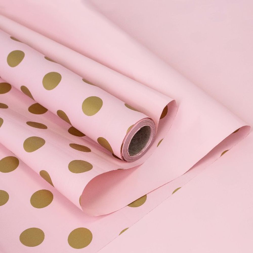 Пленка мат-я Горохи 58см*10м РОЗОВ/ЗОЛОТО