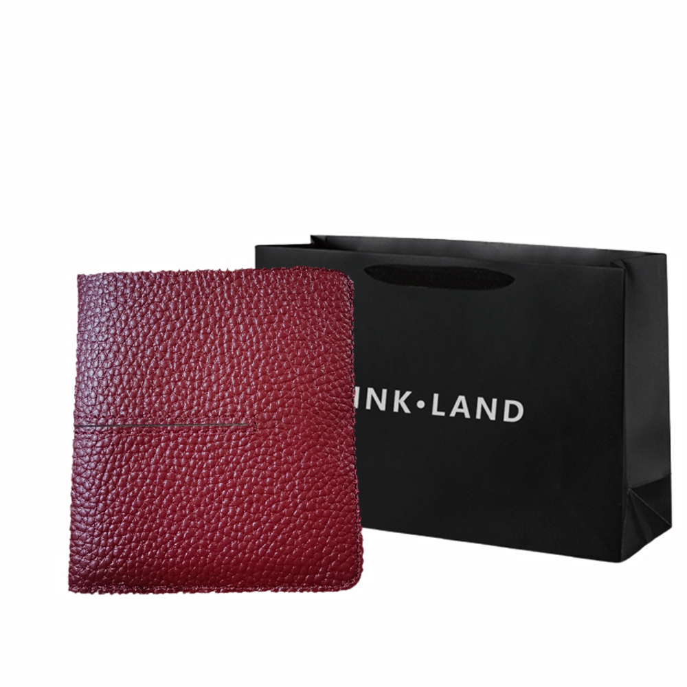 PINK·LAND Top Grain Cow Leather Card Holder, Wallet Small Women"s Burgundy/Black/Army Green/Gray/Taro Purple