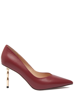 Женские туфли кожаные бордовые на бамбуковом каблуке