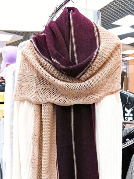 Палантин шерстяной ПШ18050-08/21 бежевый/слива