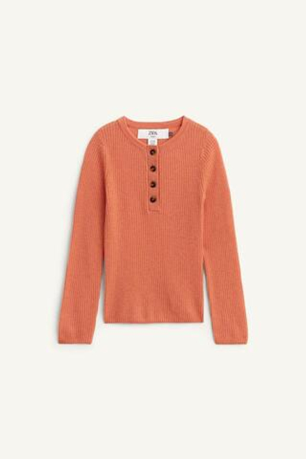 ZARA СВИТЕР С ПУГОВИЦАМИ НА ВОРОТНИКЕ, ЛОСОСЕВЫЙ
