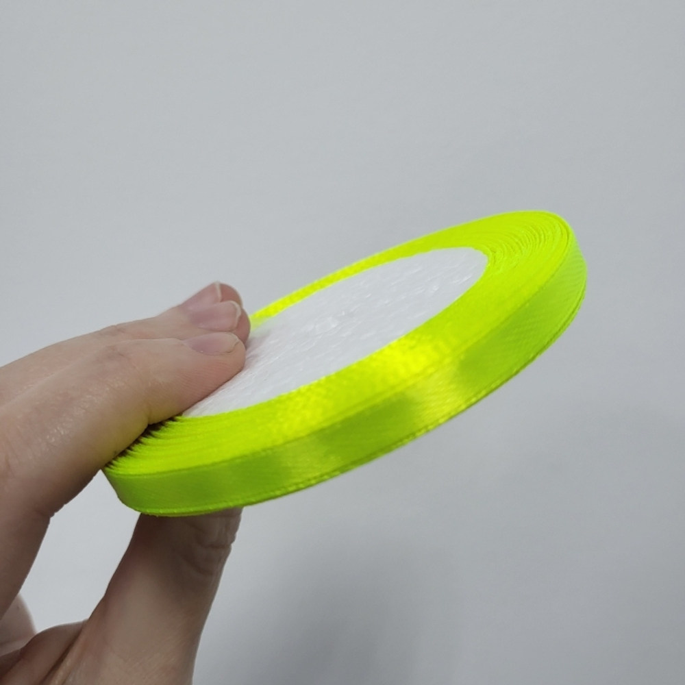 Лента атласная 6 мм Неоново-желтая, 23 м