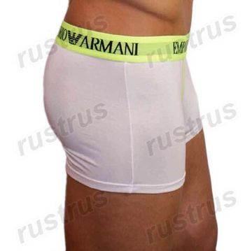 Мужские трусы боксеры белые с салатовой резинкой Emporio Armani