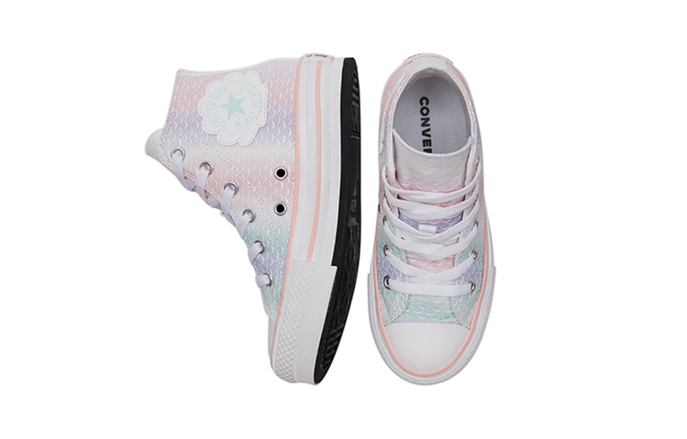 Middle-aged children Converse Chuck Taylor All Star EVA Lift comfortable casual non-slip wear-resistant high-top children's canvas shoes white purple powder