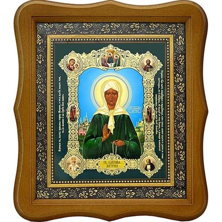 Матрона Московская с образами Святых. Печатная икона с золотым рельефным тиснением.