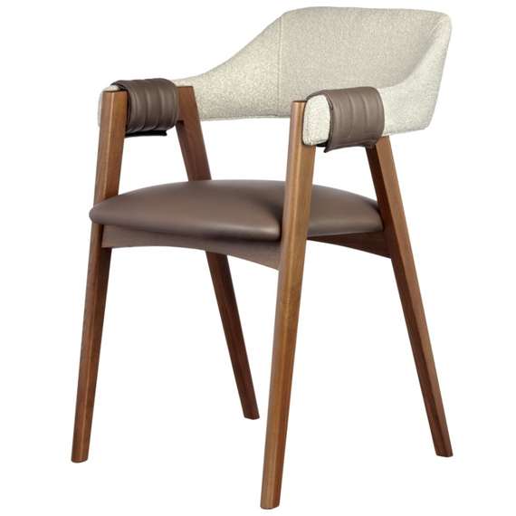 Стул Heron, орех, бежевое букле, коричневая экокожа
