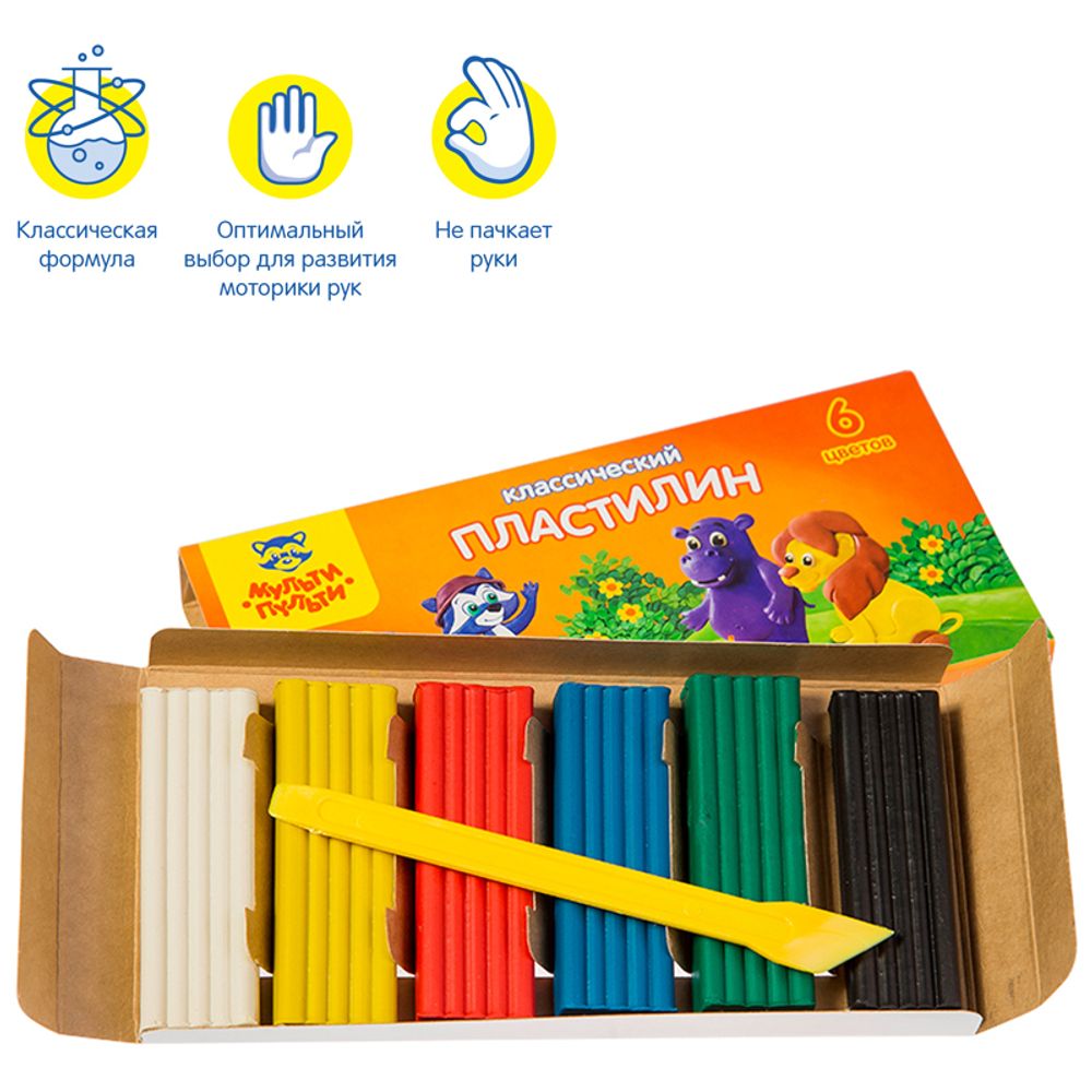 Пластилин 6 цветов Мульти-Пульти Приключения Енота, 120гр, со стеком, картон.упак.
