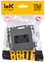 BRITE Розетка компьютерная двойная RJ45 кат.5E РК10-2-БрС сталь IEK