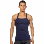 Темно-синяя мужская майка с квадратным вырезом горловины (Размер: L) (Цвет: темно-синий)