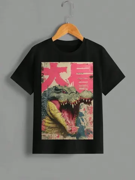 Футболка с принтом "Крокодил" черная ДТФ
