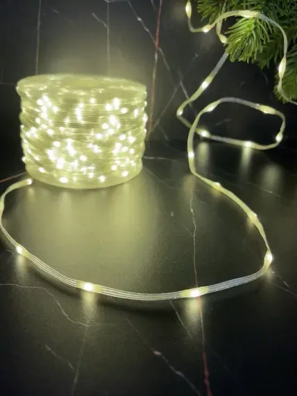 Светодиодная нить Роса 500 теплых ламп, 25 м., плоский провод, прозрачный провод, Luca (89954)