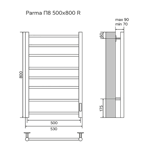 Полотенцесушитель электр. Azario Parma 53.2х80, Хром