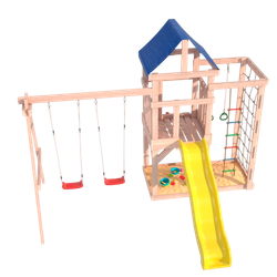 Детская площадка для улицы и дачи Fun Land неокрашенная с сеткой стенкой и качелями