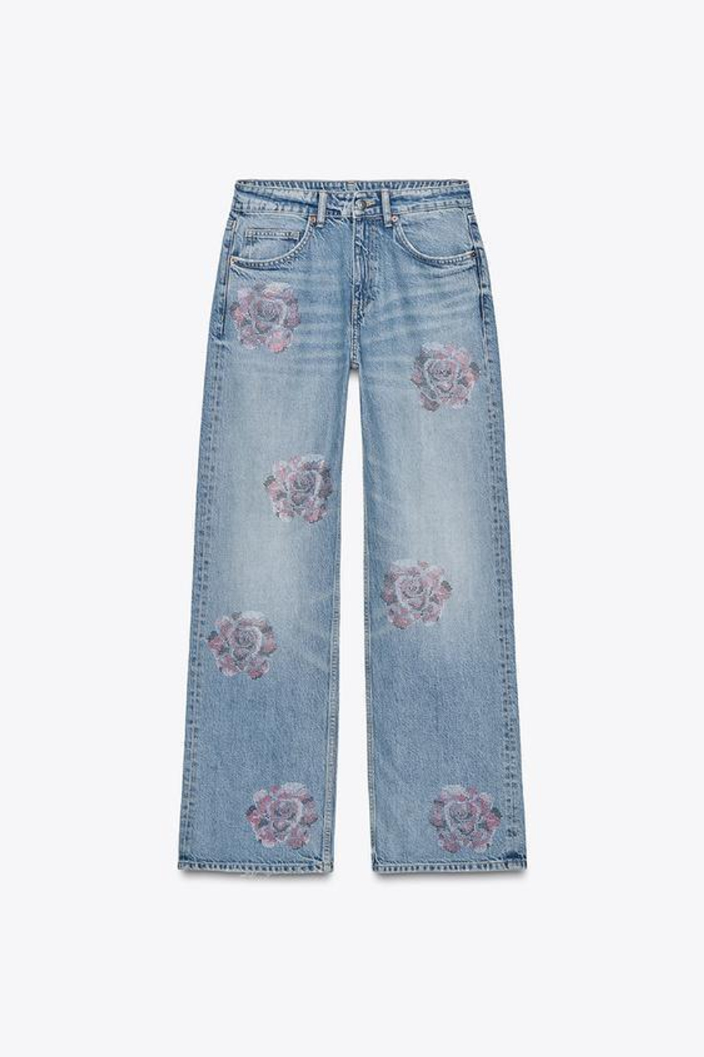 ZARA ДЖИНСЫ TRF СВОБОДНОГО КРОЯ СО СРЕДНЕЙ ПОСАДКОЙ И СТРАЗАМИ, СИНИЙ