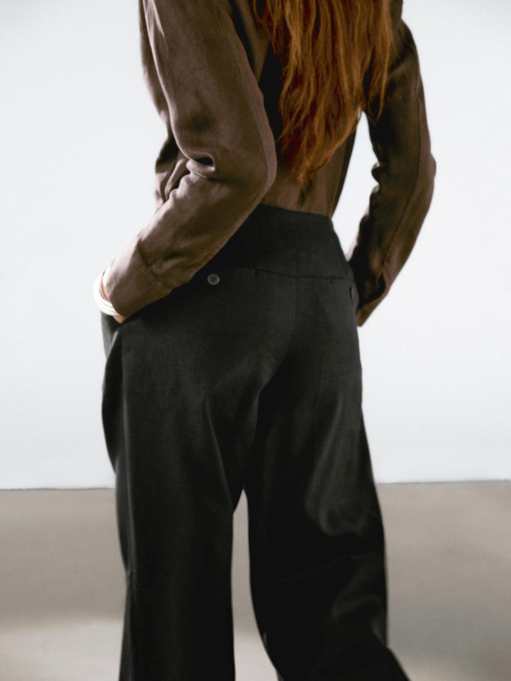 Massimo Dutti Костюмные брюки из струящейся ткани с защипами, черный