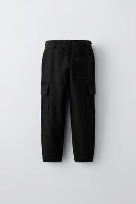 ZARA БРЮКИ КАРГО SOFT, ЧЕРНЫЙ