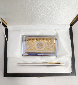 Набор "Гербовый" №12 визитница (Златоуст), ручка Паркер