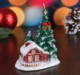 Свеча декоративная новогодняя Домик с елками Зимний праздник 13,5 см