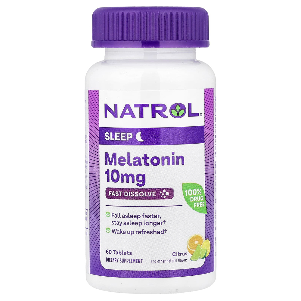 Natrol, мелатонин, быстрорастворимый, с цитрусовым вкусом, 10 мг, 60 таблеток
