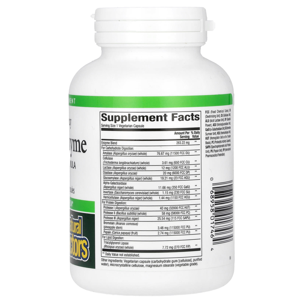 Natural Factors, высокая эффективность, мультиферменты, 120 вегетарианских капсул