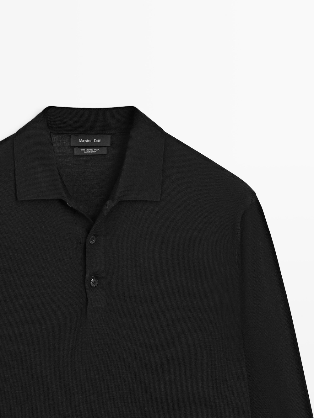 Massimo Dutti Шерстяной свитер с воротником поло, черный