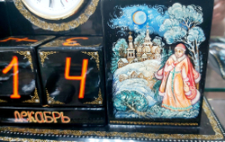 Настольный набор с часами и календарем с ручной росписью Палех "Русские сказки"