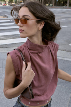 ZARA ТОП ИЗ ИСКУССТВЕННОЙ ЗАМШИ С ПРЯЖКОЙ, МАРСАЛА