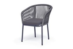 "Марсель" стул плетеный из роупа, каркас алюминий серый (RAL7022) муар, роуп серый меланж круглый tex, ткань темно-серая 027