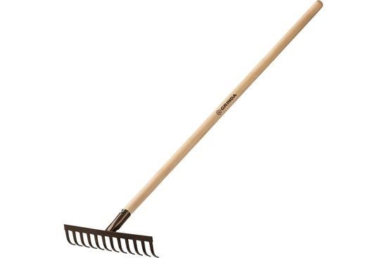 Грабли садовые GRINDA 12 зуб с дерев.черенком 39583-12