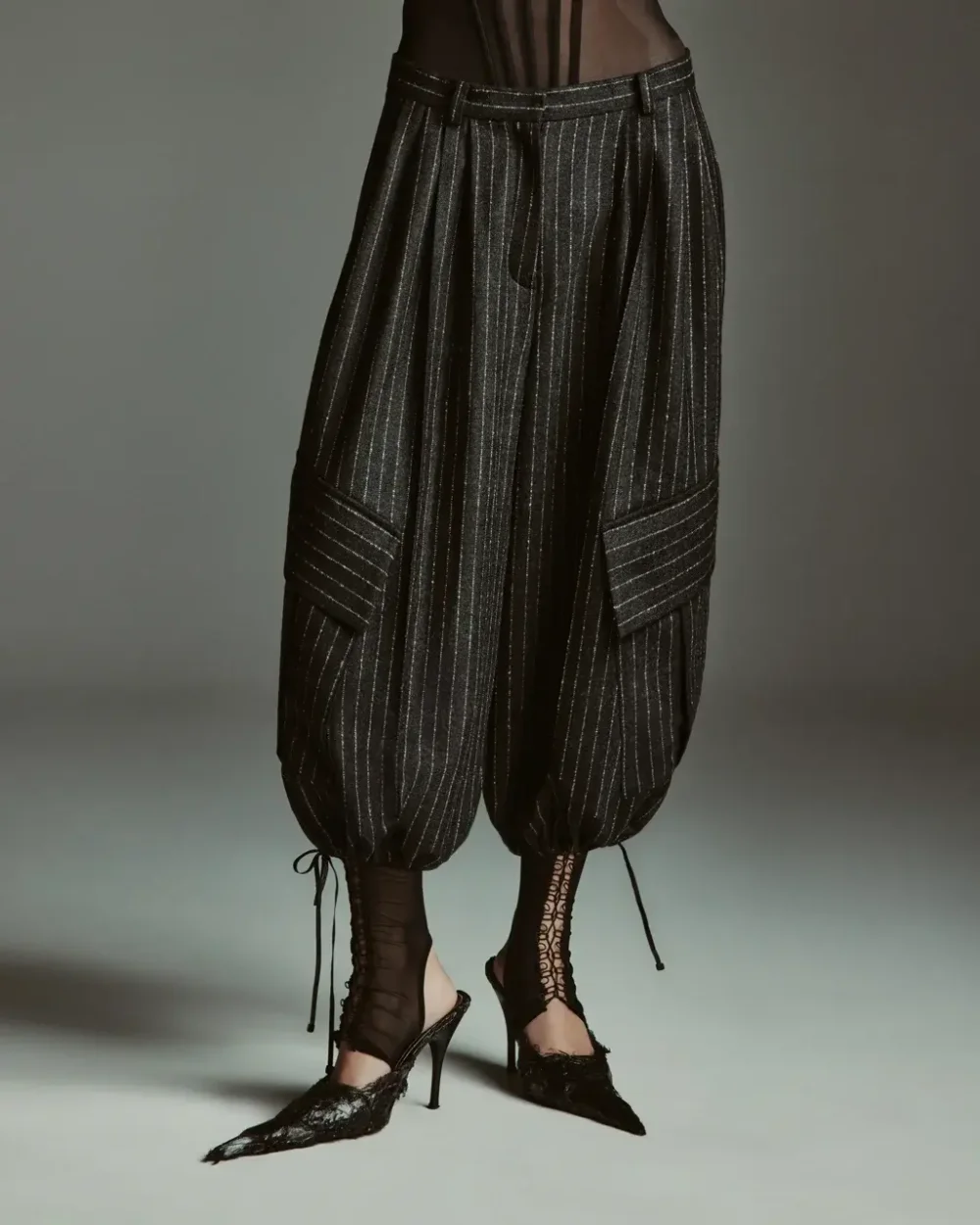 Бриджи из шерсти в полоску, Серые