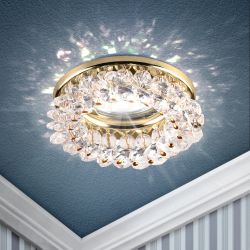 Светильник встраиваемый декоративный ЭРА DK16 GD/WH под лампу MR16 GU5.3 декор с хрусталиками прозрачный/золото | Декоративные встраиваемые светильники