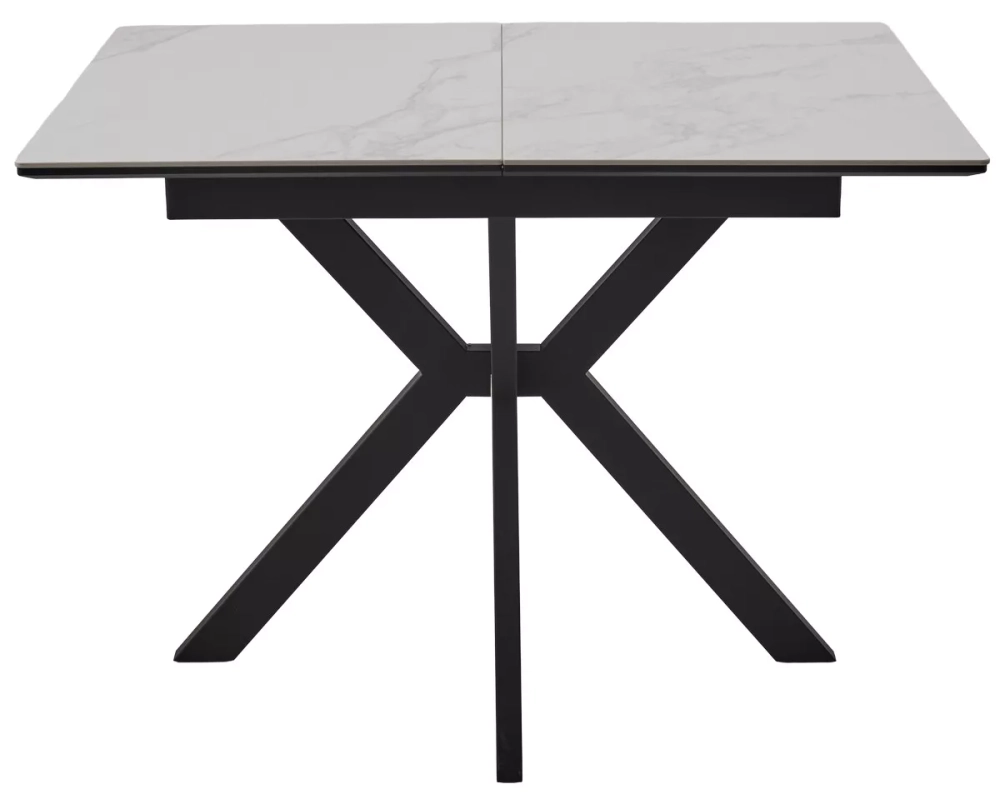 Стол КОМИЛЬФО МИНИ 100 БЕЛЫЙ МРАМОР с прожилками латте, керамика / ЧЕРНЫЙ, М-City