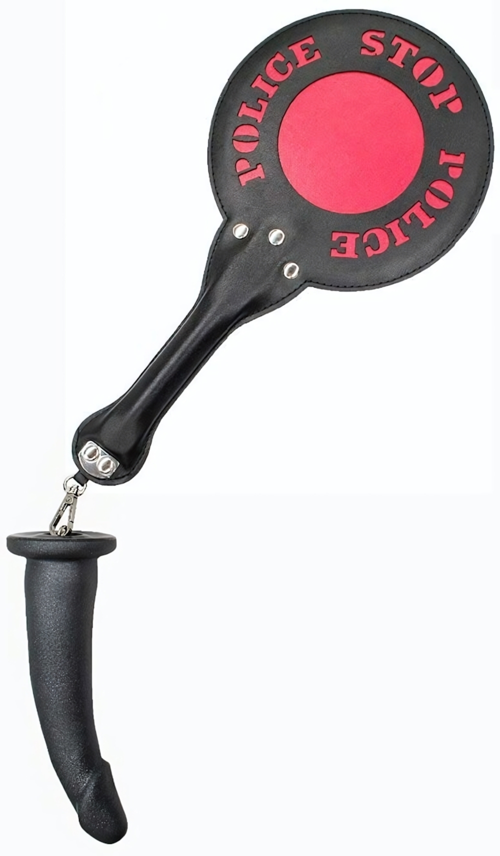 Шлёпалка Полиция с анальным плагом (Цвет: черный с красным)