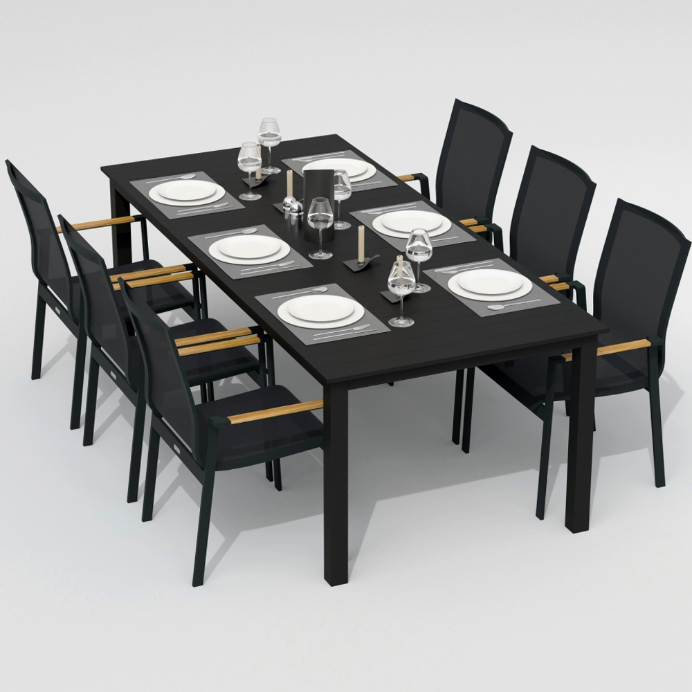 Обеденная группа Ideal Patio ДОЛЛА СОЛА каркас карбон, стол алюминий 220, текстилен серый