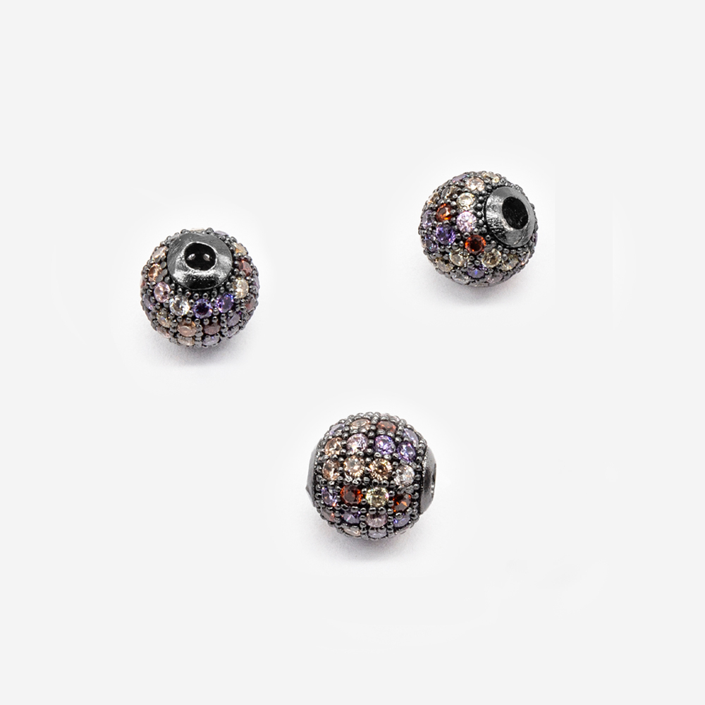 Бусина с разноцветными фианитами, 6мм, gun metal