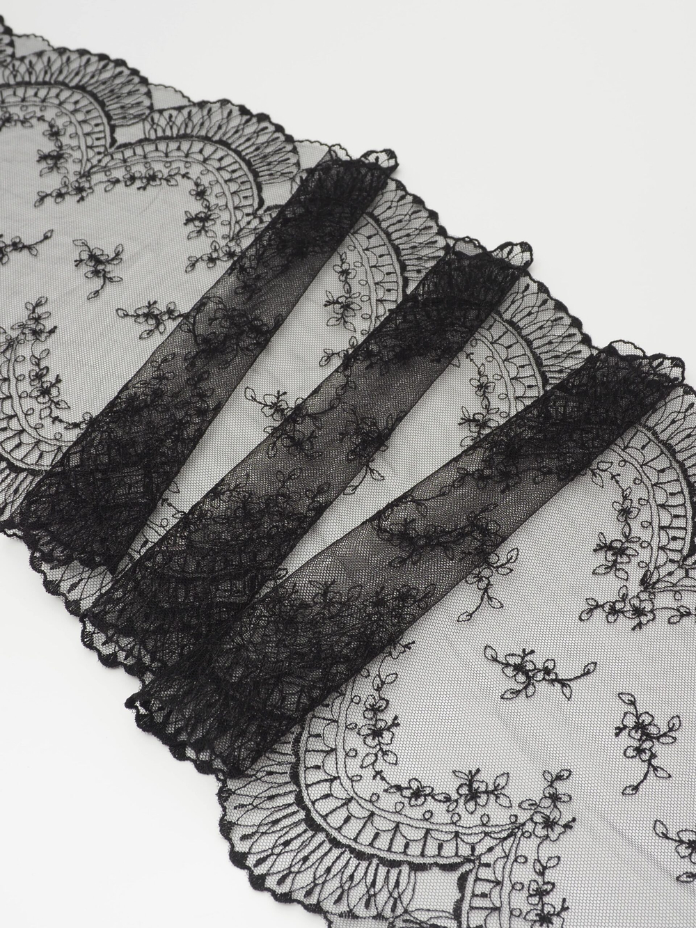 Вышивка на сетке черная неэластичная ширина 22 см