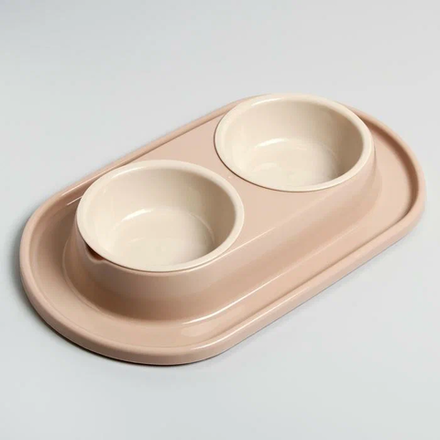 Миска для животных 0.3л двойная, на подставке, бежевый ALTA