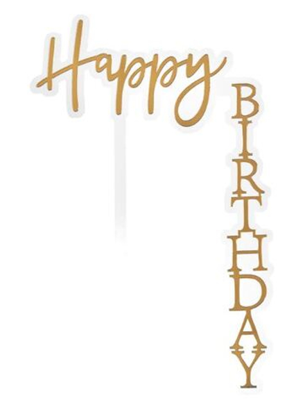 Топпер уголок «Happy Birthday» прозрачный фон с золотой надписью