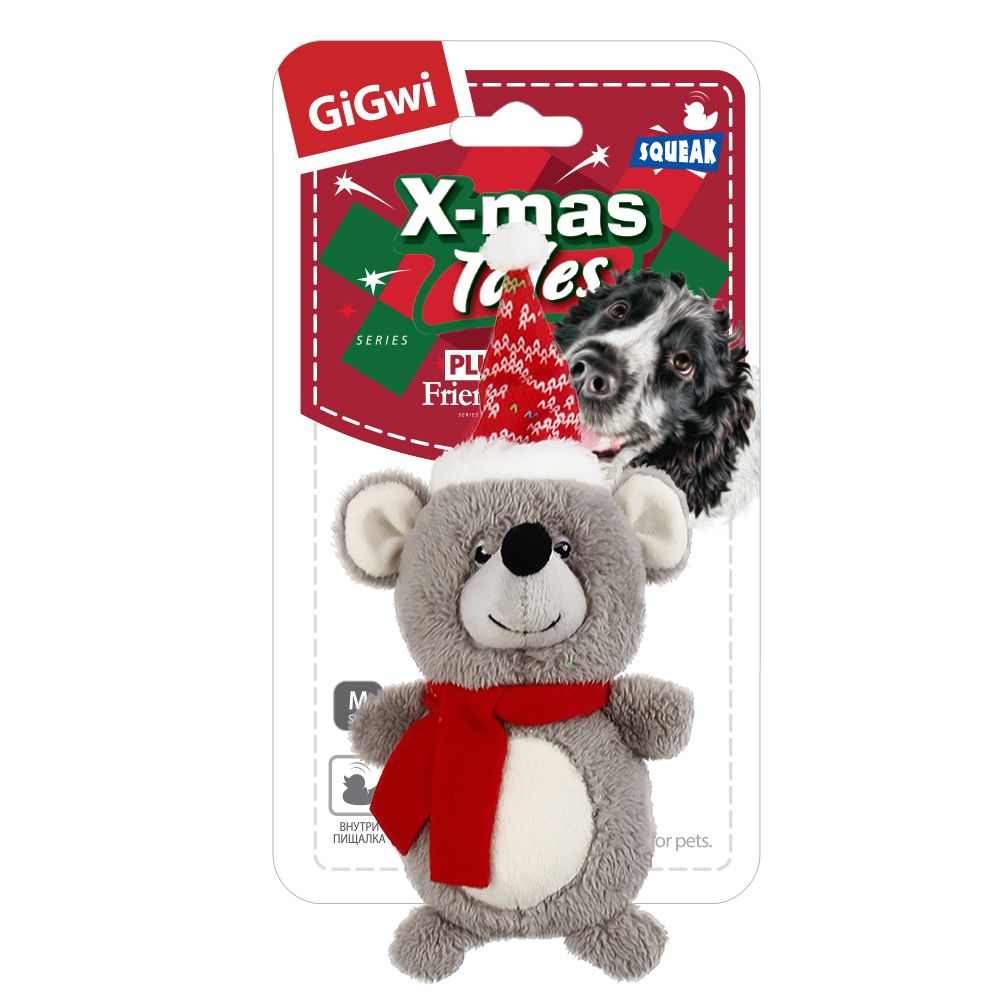 Gigwi X-mas TALES игрушка для собак мышка с пищалкой 18 см