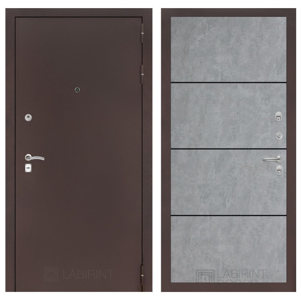 Дверь входная Лабиринт CLASSIC антик медный 25 Бетон светлый металлическая