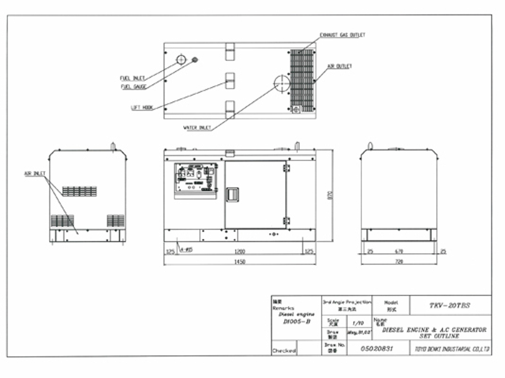 Дизельный генератор TOYO TKV 20 TBS