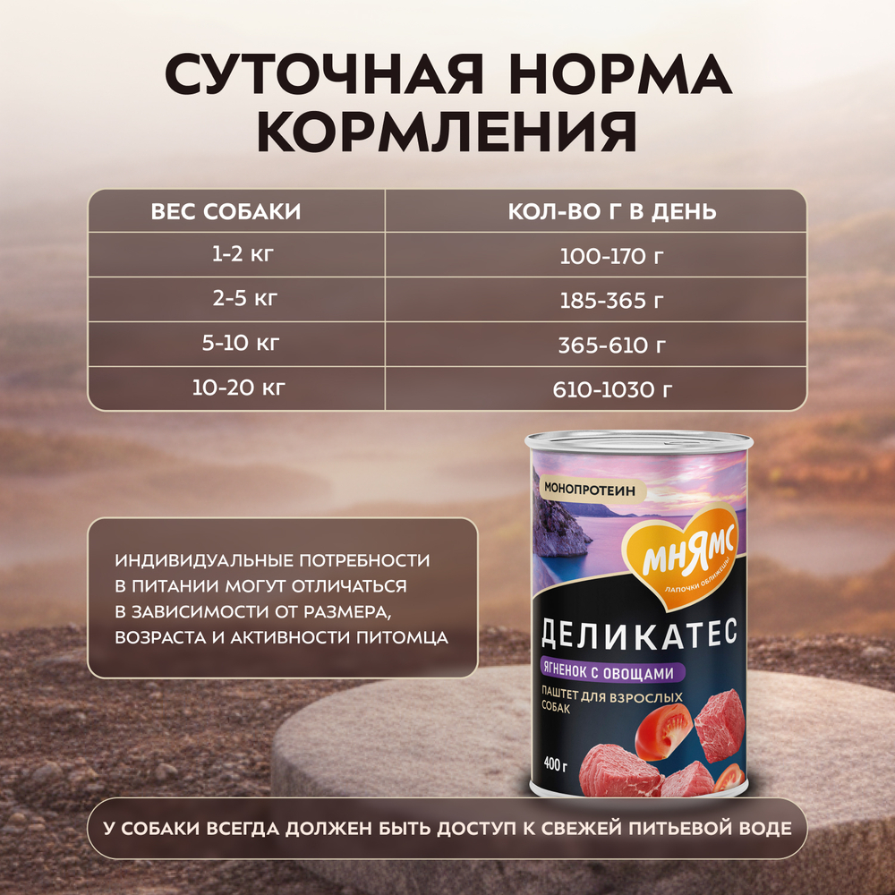 Влажный корм Мнямс Деликатес Паштет из ягненка с овощами для собак всех пород "Мусака по-ираклионски" 400 г
