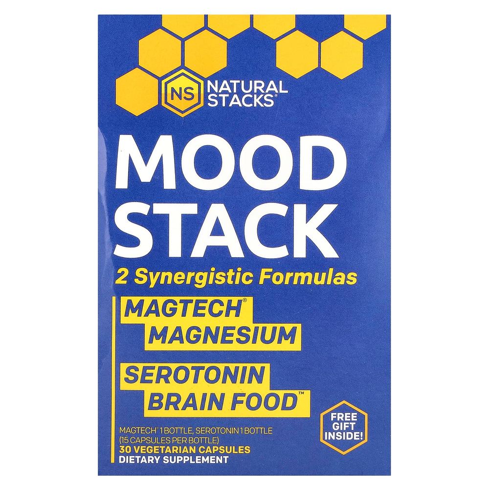 Natural Stacks, Mood Stack, набор для поддержки настроения, 2 флакона по 15 вегетарианских капсул в каждом