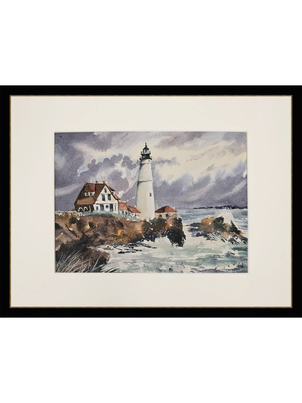 Картина авторская акварельная в паспарту 21*30 см на стену для интерьера "Маяк Портленд-Хед. США"