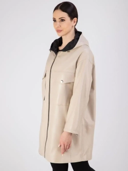 Пальто из натуральной кожи с капюшоном