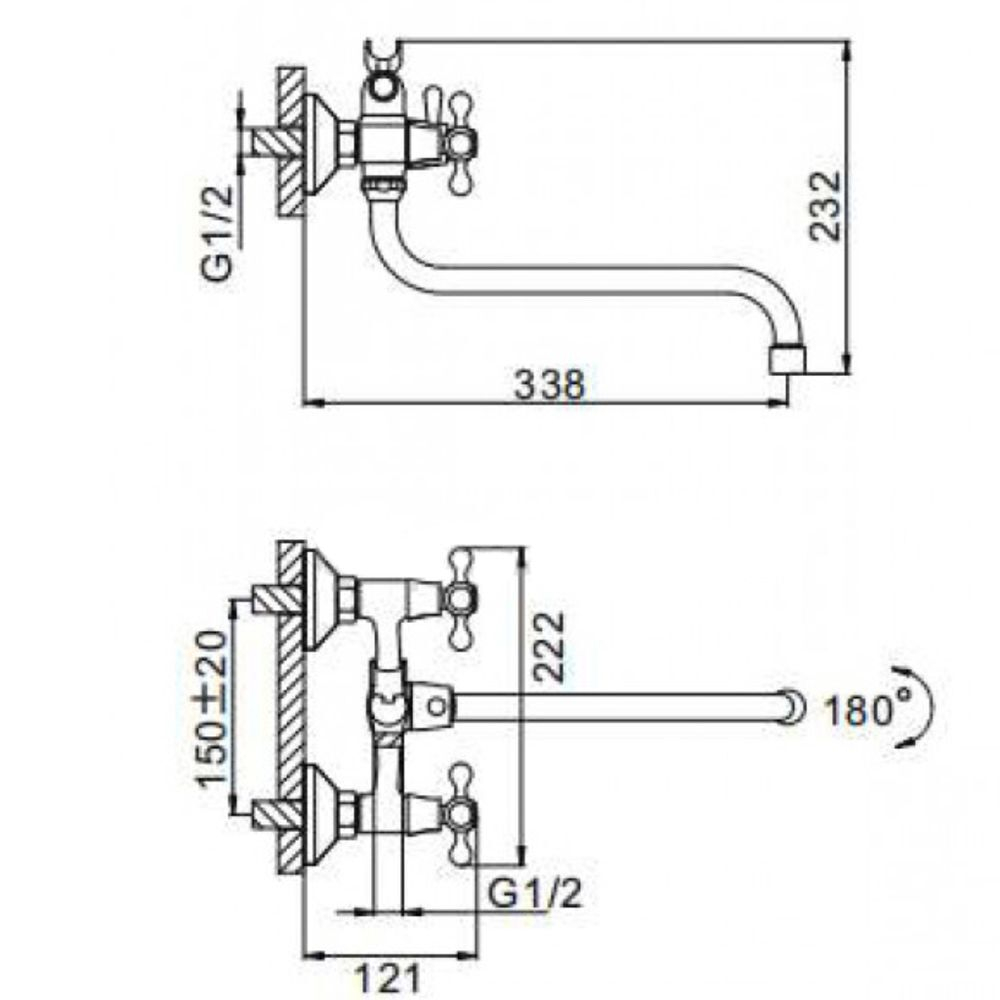 Смеситель для ванны, Frap, с кран-буксой, хром, F2227-2