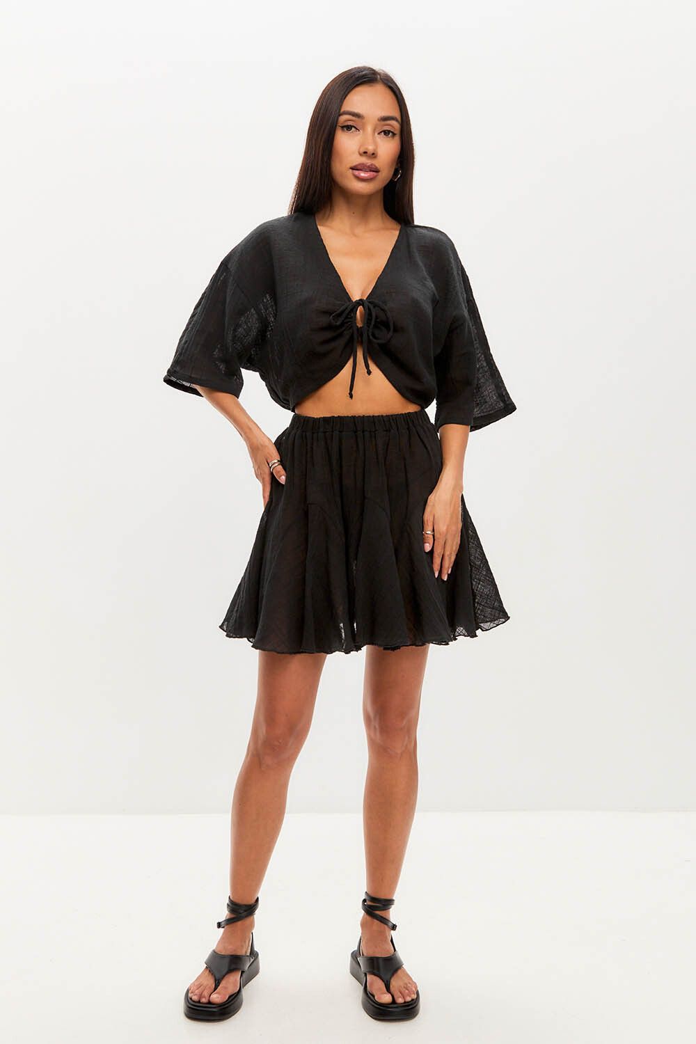 Юбка мини из хлопка stone wash черного цвета