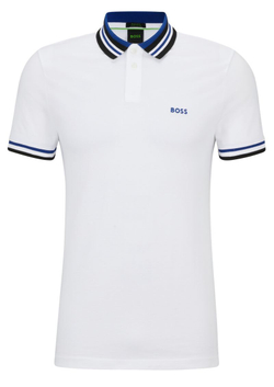 Теннисное поло BOSS Cotton-Piqu_ Polo Shirt With Ribbed Striped Trims - White
