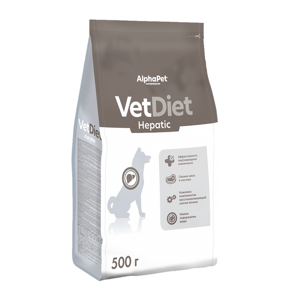 Уценка! Срок 06.08.26/ Сухой диетический корм AlphaPet VetDiet HEPATIC для взрослых собак всех пород при заболеваниях печени
