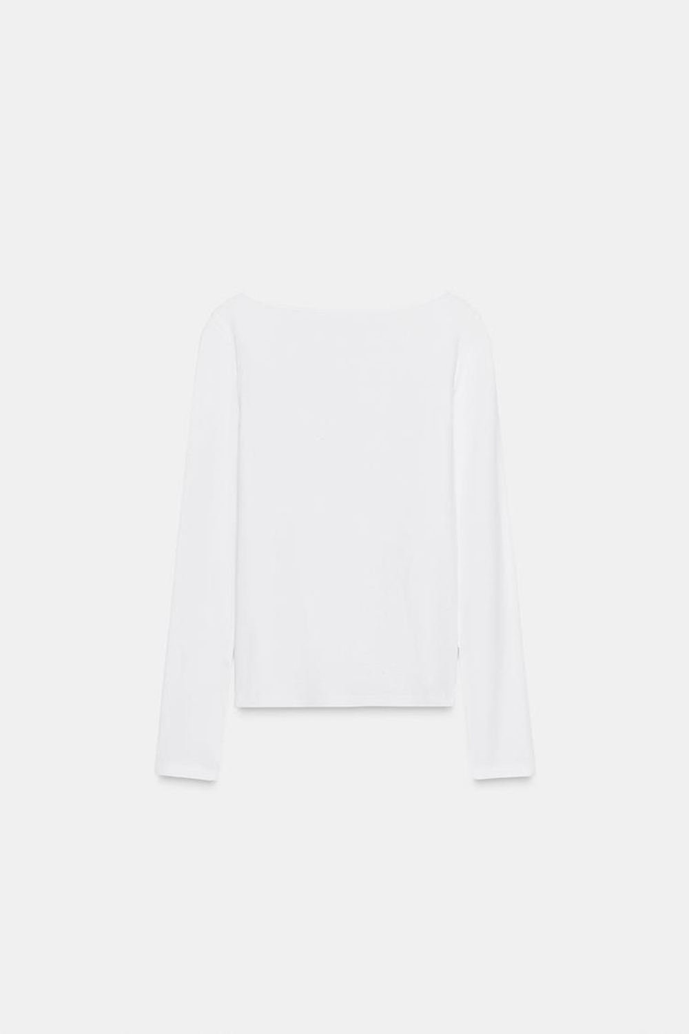 ZARA ХЛОПКОВАЯ ФУТБОЛКА С ВЫРЕЗОМ ЛОДОЧКОЙ, БЕЛЫЙ